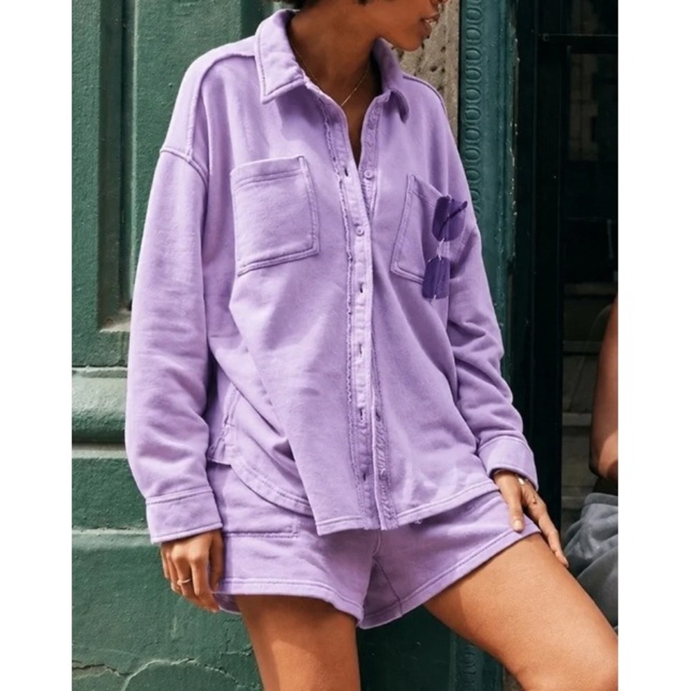 Aerie Lavender LumberJane Oversized Fleece Shirt size XL Casual Relaxed